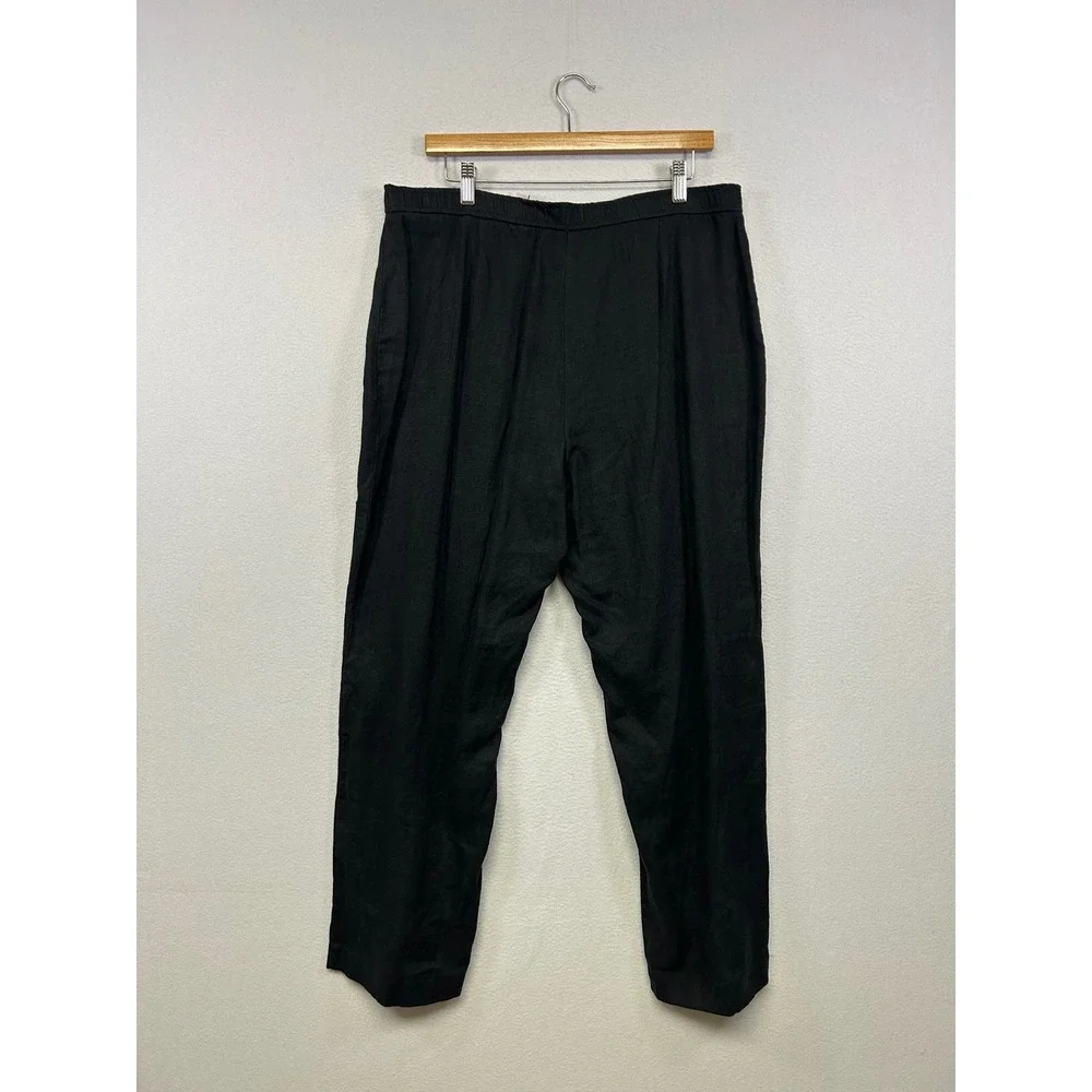 JM Collection Coastal Minimalist Women 14 Black 100% Linen Straight Leg Pants